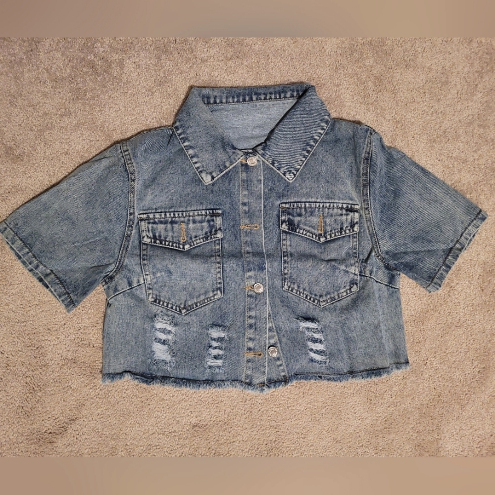Blue Denim Ripped Jacket Crop✨️ - Picture 10 of 11